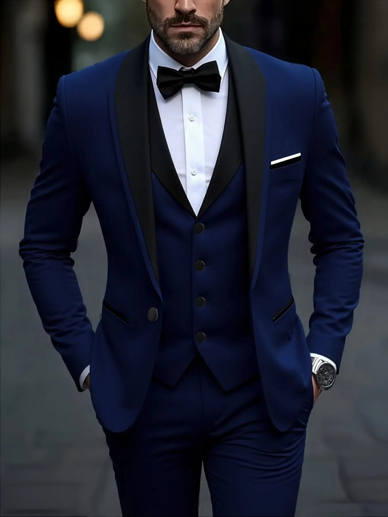 Men's Three-Piece Suit Set, High-End Solid Color Formal Wedding Party, Slim Fit Blazer Jacket, Long Sleeve, Luxury Evening Gown