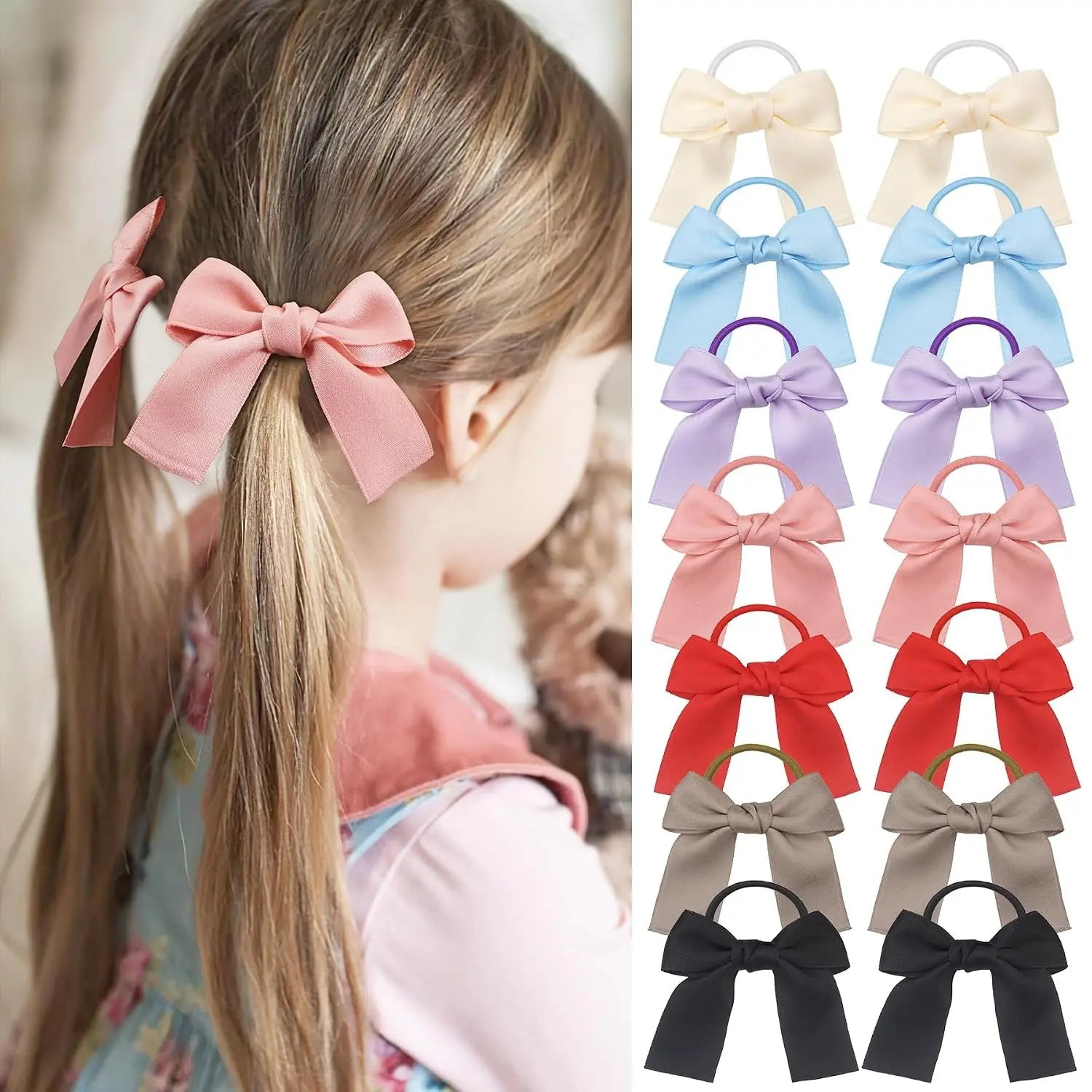 14pcs Girls Hair Accessories Set - Ribbon Bows, Hair Ties, Rubber Bands, Pigtail Ponytail Bows(Gift)