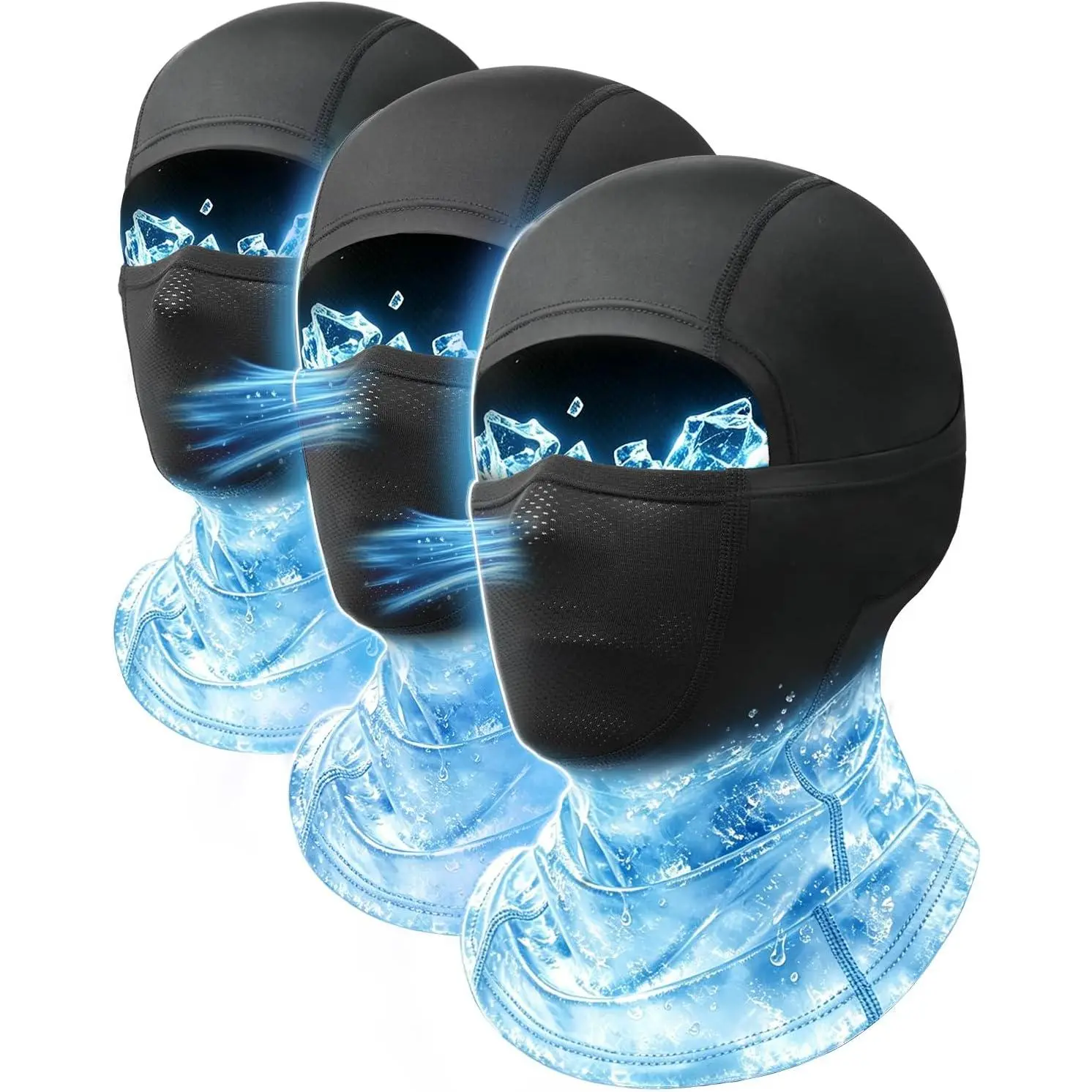 3-Pack Cooling Silk Balaclava Mask Pack - UPF50+ Breathable Mesh Stretch-Fit Motorcycle Protective Gear, Sun Shield Outdoor Wear - For Motorcycle Riders, Party Use, One Size