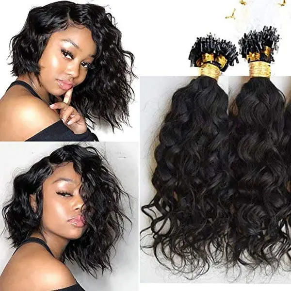 LuxMay Hair Short Loose Wave Micro Loop Hair Extensions Brazilian Remy Human Hair Wavy Micro Link Human Hair Extensions 1g/100 strand Natural Color