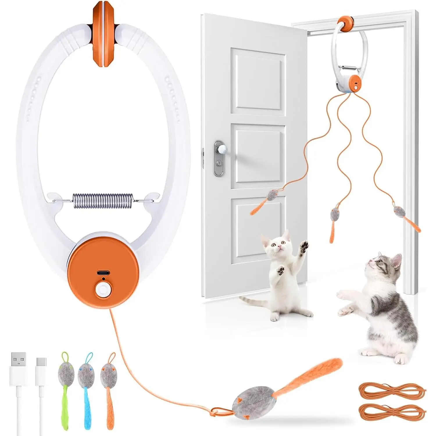 Interactive  Toys for Indoor Cats,   Automatic Flying Bird  Wand, USB Rechargeable   for Bored Kittens and Adult Cats, Exercise   Enrichment Orange