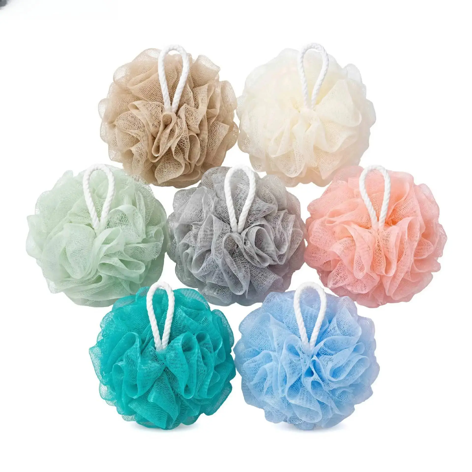 7pc Large Unisex Bath Loofah Sponges - Soft Mesh Exfoliating Shower Balls with Hanging Cotton Ropes, Family-Size Fashion Accessory Set with Accessories for Women,sohochic