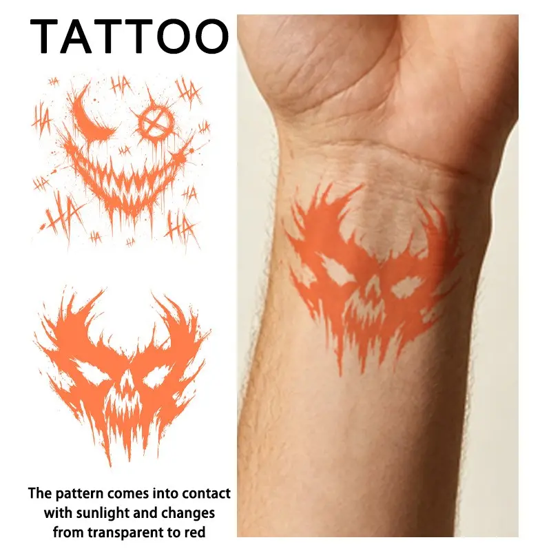 UV Reactive Temporary Tattoo Stickers, Colorful Clown Face Designs, Waterproof & Long-Lasting, Suitable for Neck, Chest, Arms, Legs