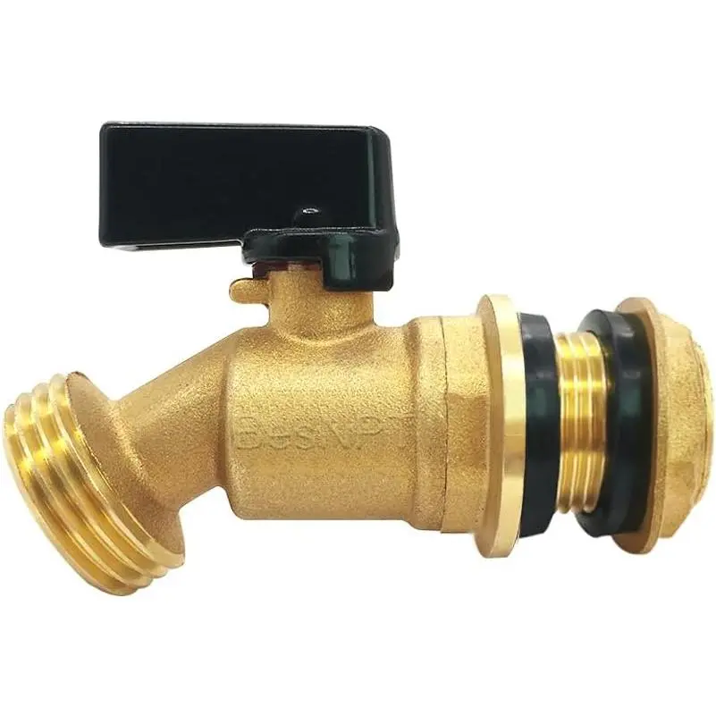 Rain Barrel Spigot, 1/2" NPS Male Inlet to 3/4" GHT Male Outlet | Durable Construction Double Gasket Protection No Leaks Quarter Turn Bulkhead Ball Valve
