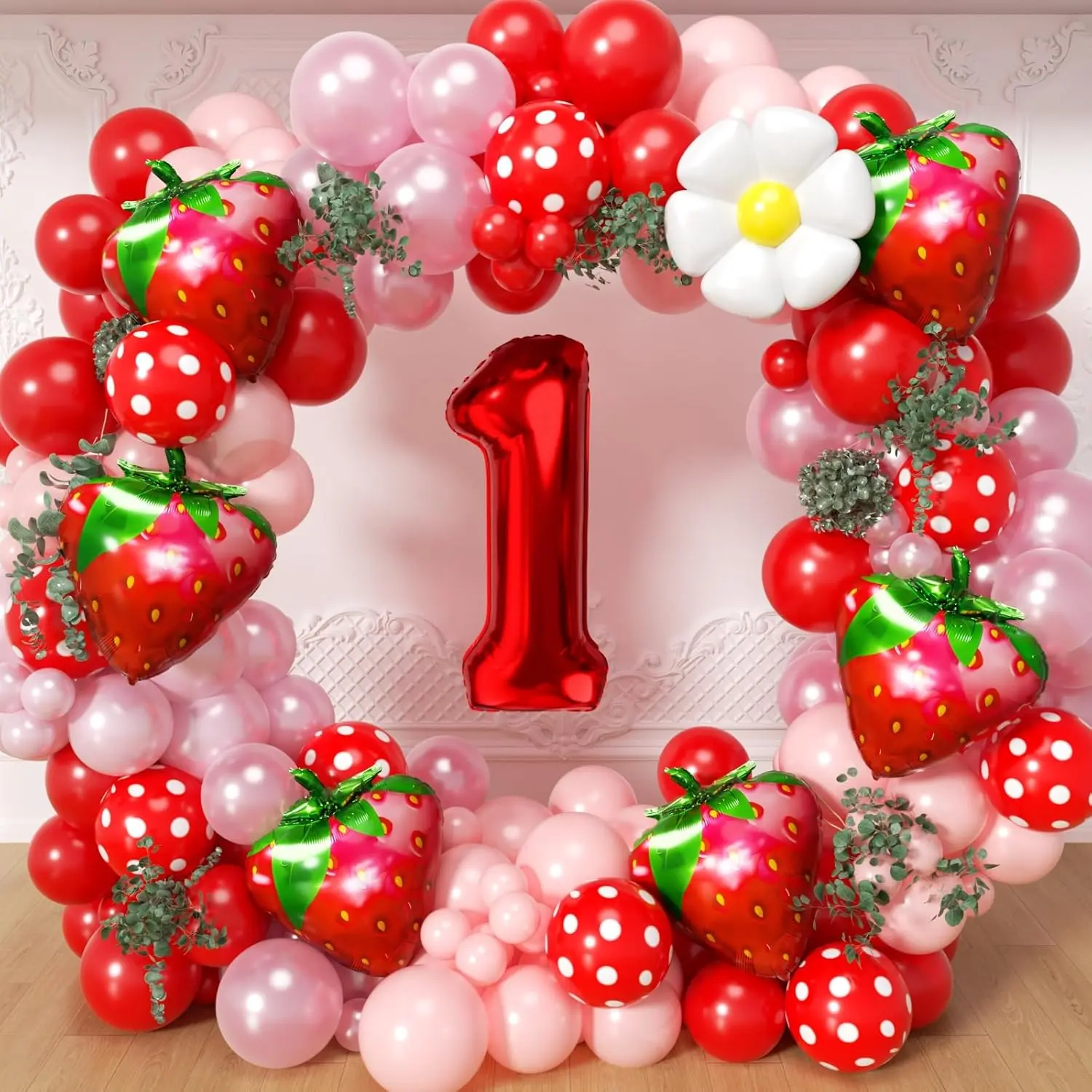 Strawberry Balloons Garland Arch Kit -Berry First Birthday Party Decorations,  Balloon and Pastel Daisy Balloons for Girls Sweet   Shower Strawberry Themed Decoration