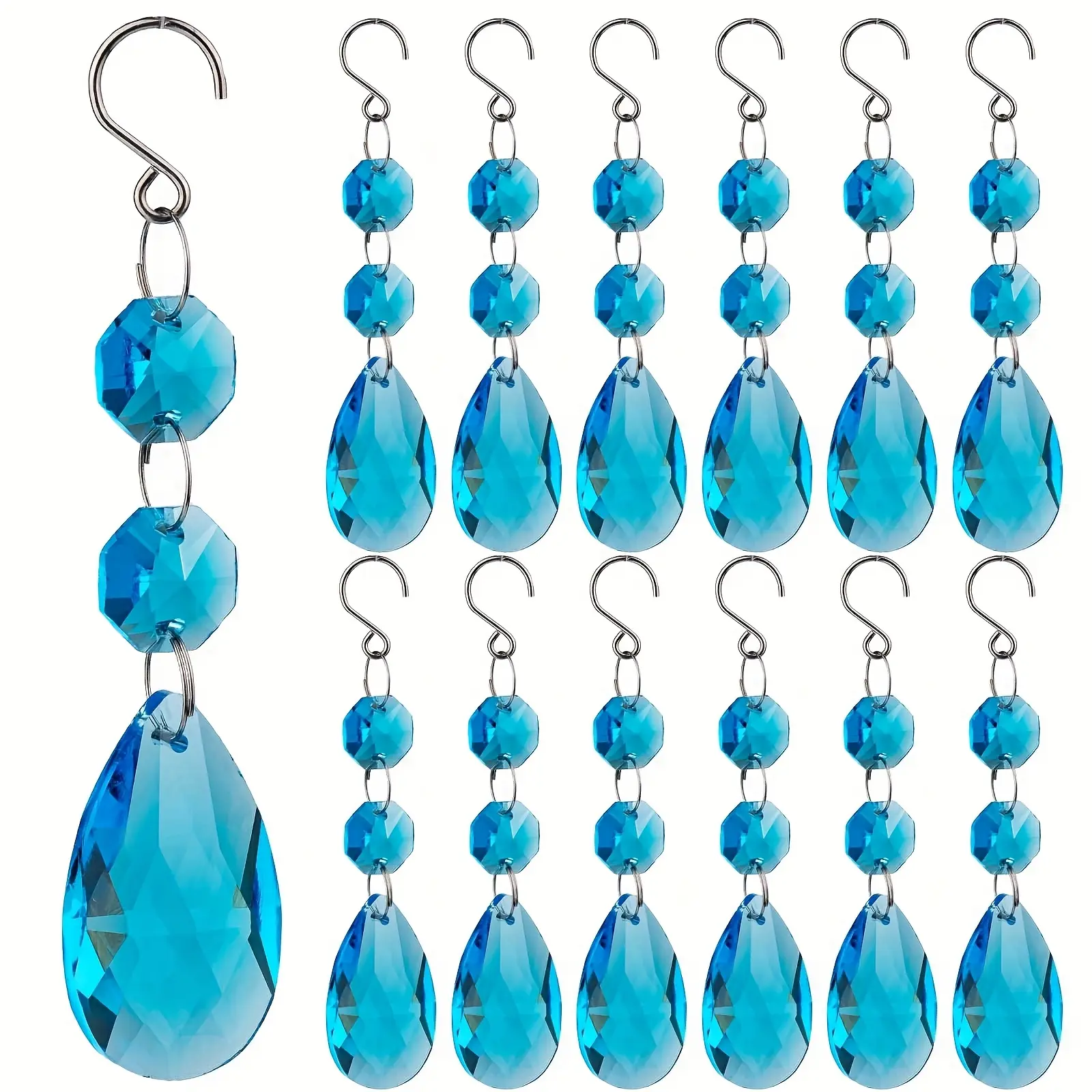 12pcs 1.5" Colorful Chandelier Crystal Prism Replacement, Classical Austria Style Teardrop Crystal Beads Chain, Hanging Color Teardrop Crystal Glass Bead Prisms for Foyer, Wedding, Lamp, Windows, Christmas Decoration, Suncatcher