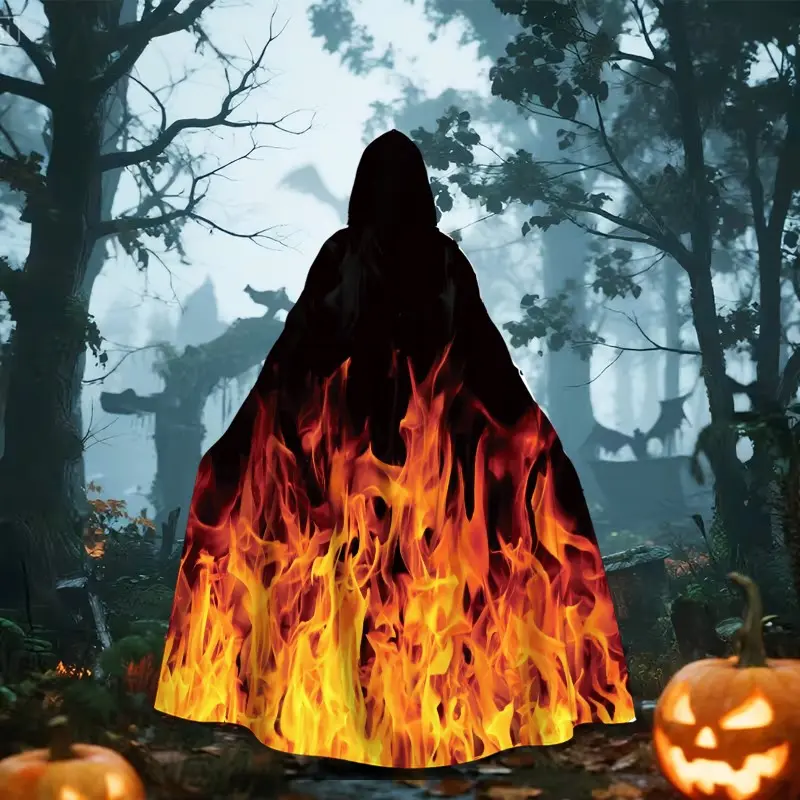 Halloween Cape with Flame Pattern, Perfect for Halloween Parties, Role Play Events, Theme Celebrations, Outdoor Activities