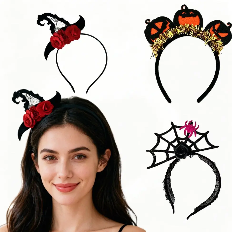 Halloween Headband Pumpkin Spider Witch Costume Headwear Funny Dress Up Hair Accessory for Women Girls, Cosplay Party Props for Halloween Party, Festival & Trick or Treat Night, Funky, Graphic, Lightweight, 3 Pumpkin Headbands, Casual, Female, One-Size-Fi