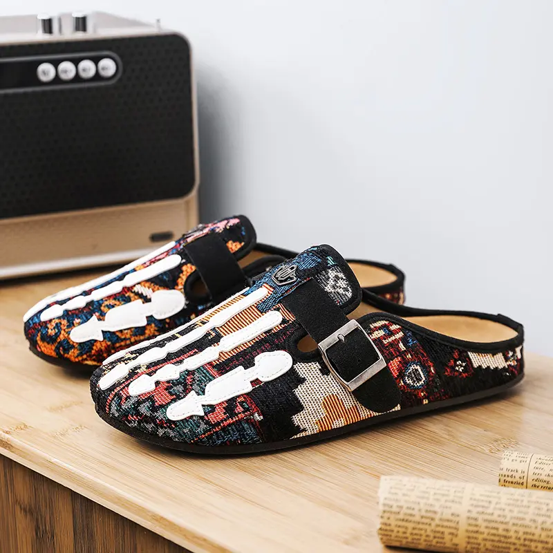 Men's PU Leather Slide Mules, Casual Slip-On Round Toe Loafers, Lightweight Summer Shoes for Large Sizes