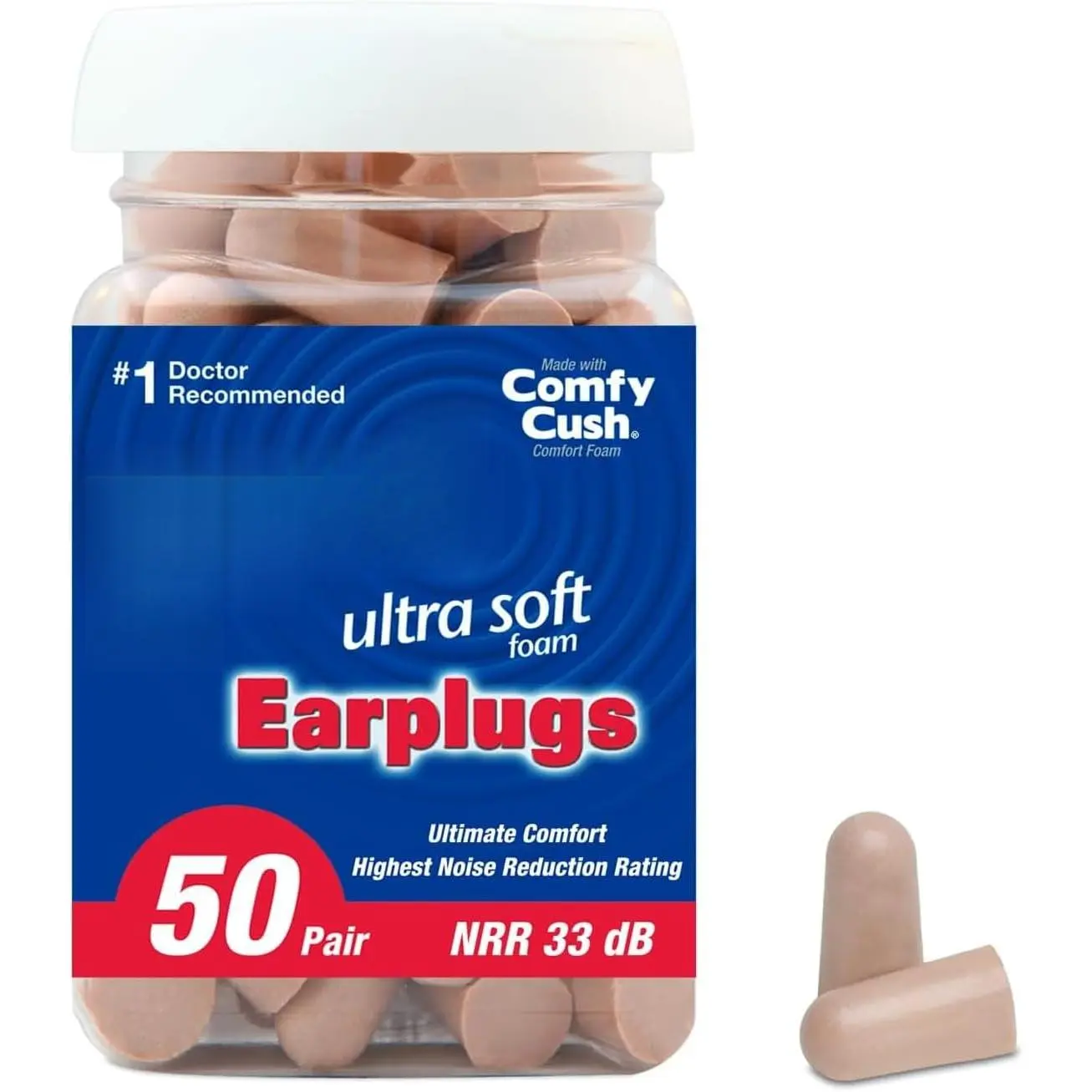 Ultra Soft Foam Earplugs, 50 Pair - 33dB Highest NRR