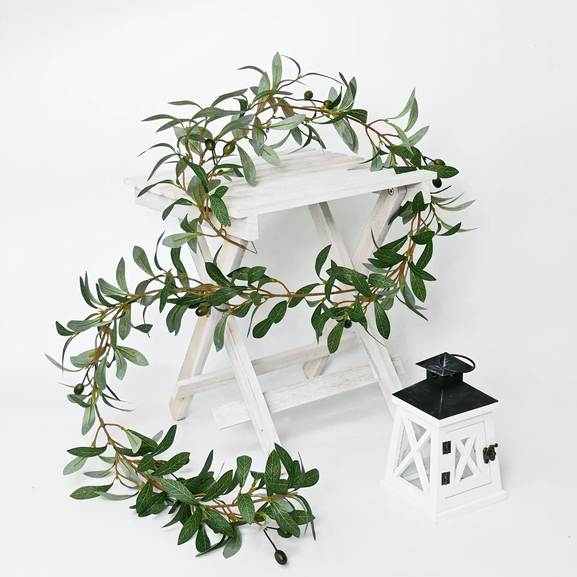 European Style Artificial Olive Leaf Vine, Olive Garland for Home Decoration, Photo Plant Wall Backdrop Prop