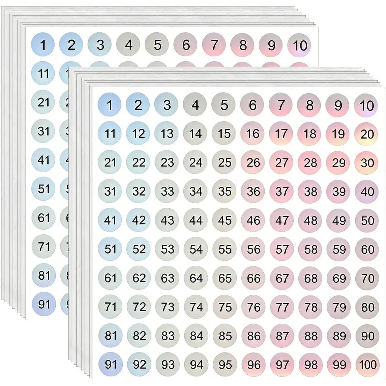 2000 count 0.4 Inch Consecutive Number Stickers,1-100 Round Labels Vinyl Self-Adhesive Numbered Stickers for Office Classroom Inventory Storage (Gradient Color, 0.4 Inch)