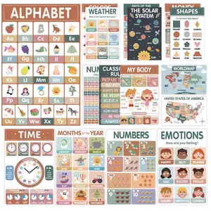 Educational Poster, 18pcs/set Modern Bohemian Educational Poster, Learning Poster, Homeschool and Classroom Decorations for Walls