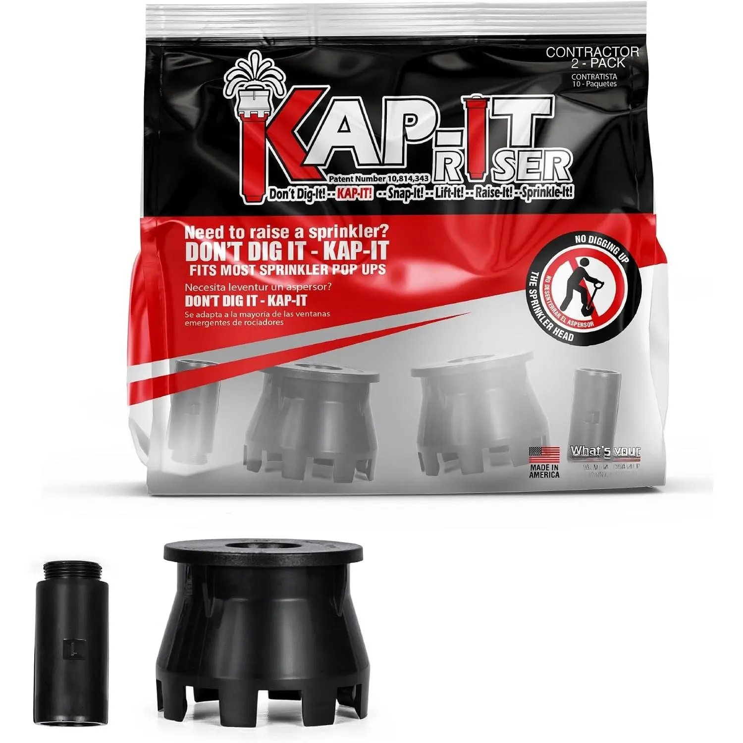KAP-IT Pop-Up Sprinkler Riser Extension, 1.5" Size, 2-Pack, Black | Maximizes Cover, Tool-Free Installation, No-Dig, Fits Multiple Sprinkler Brands, for Lawn Care