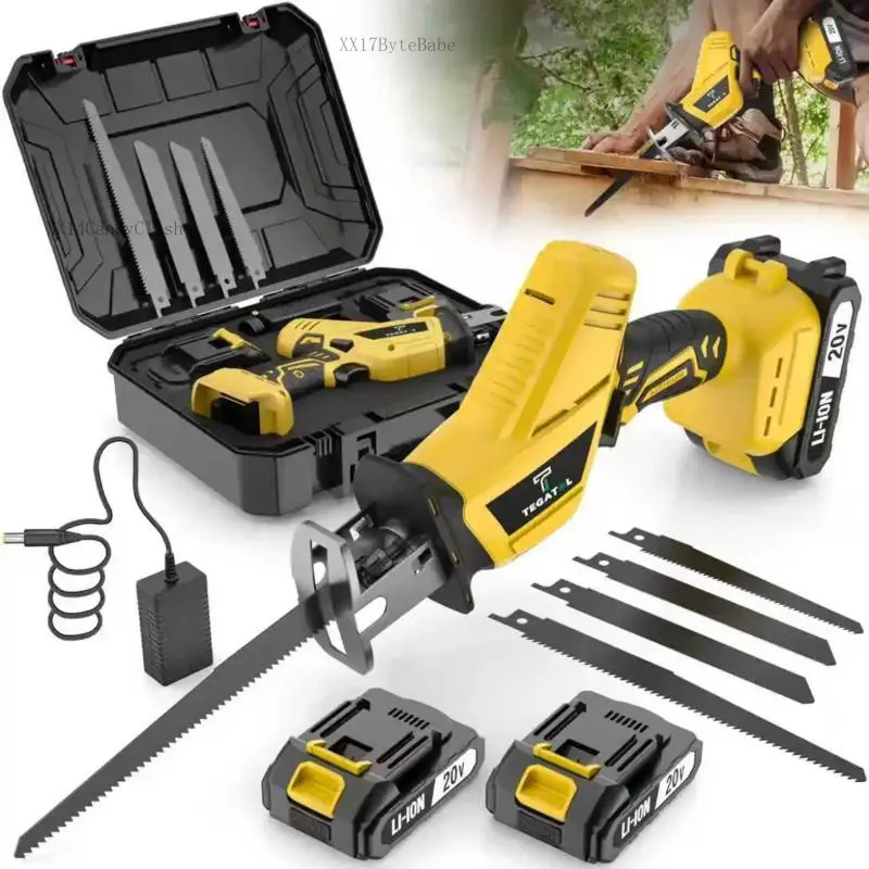 Cordless Reciprocating Saw with 2 Batteries, Charger & 4 Blades - Variable Speed, Ergonomic Grip, 4.3lbs Compact Garden Work Tool, Chuck for Wood/Metal Cutting, Modern Design XX14CandyClash, LightweightXX17ByteBabe