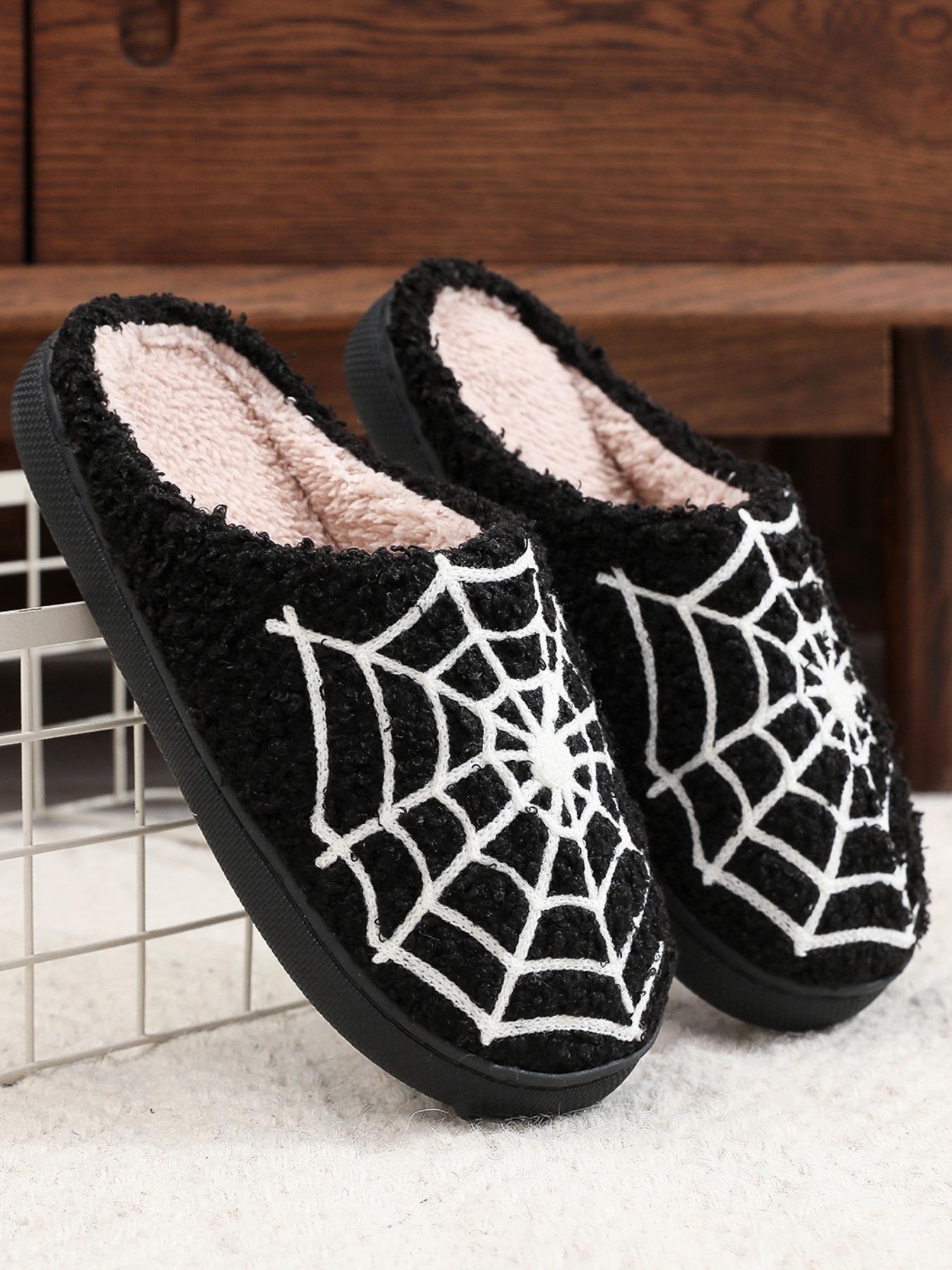 Cute Spider Web Print Plush Slippers for Women, 2024 New Style Soft Comfort House Slippers Home Slippers As Gifts, Warm Slippers for Girl Indoor & Outdoor Use for All Seasons Walking Shoes