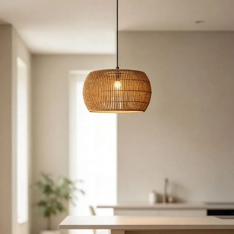 Circular Woven Paper Rope Lampshade, Bohemian Style, Fits E26/e27 Bulbs, Ideal for Home Decor, Living Room, Kitchen, Dining Room, Bedroom