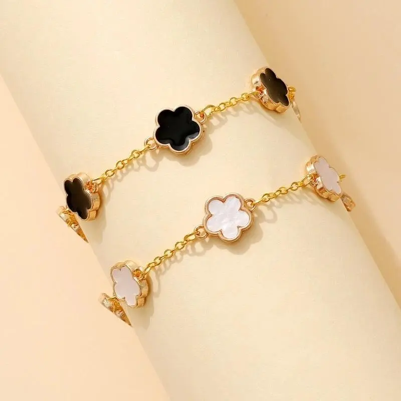 Lucky Clover Women's Hand Bracelets Double Sided Flowers Jewellery Gifts Stainless Steel Bracelet Gold Plated Bracelets Man