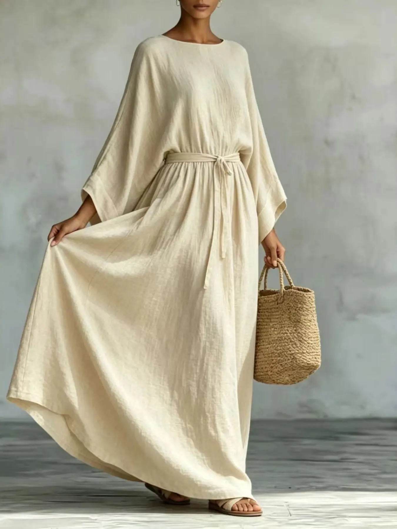 New 2026 European and American Style Simple Dress, High-End Waist Cinch Tie Casual Women's Clothing, Elegant and Comfortable Design