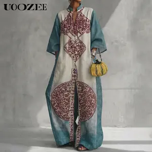 UOOZEE Women's Bohemian Jumpsuit, Ethnic Print Patchwork Maxi Romper with Pockets and Back Zipper, Oversized Fit for Beach Party Wear