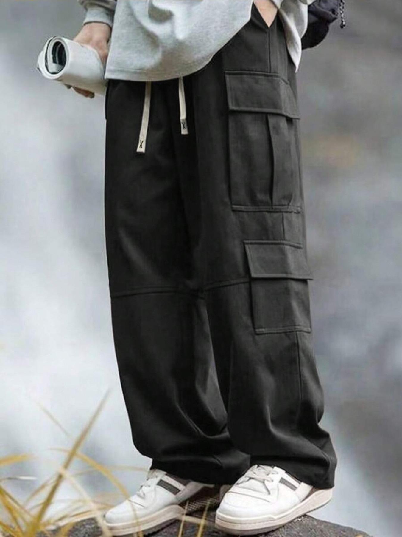 Men's Cargo Pants with Flap Pockets, Adjustable Drawstring Waist, Versatile Outdoor Casual Style for Active Lifestyles Men's Cargo Pants with Flap Pockets, Adjustable Drawstring Waist, Versatile Outdoor Casual Style for Active Lifestyles