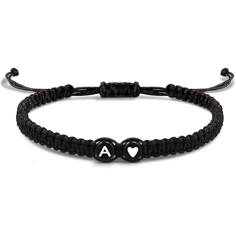 A-Z Alphabet Heart Initial Woven Couple Bracelet Minimalist Handmade Love Friendship Jewelry Gift