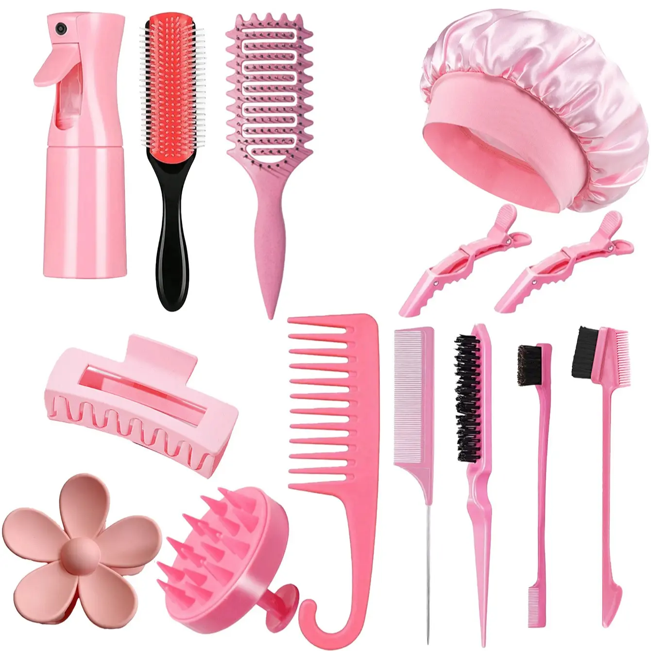 1/14 Piece Hair Care Set, Includes High-Pressure Spray Bottle, Sleep Cap, Curl Brush, Nine Row Comb, Wide Tooth Comb, Dual Head Comb, Styling Brush