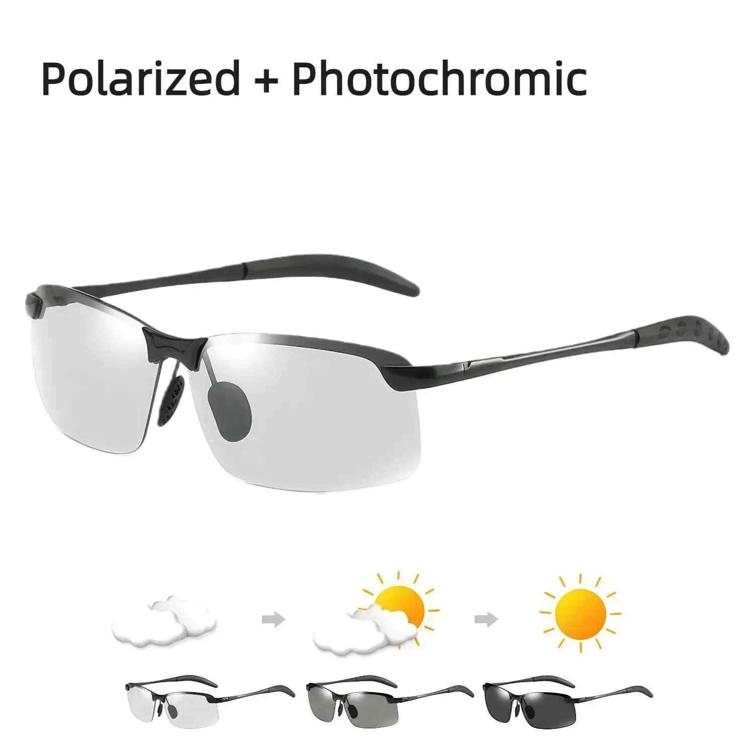 White-black Polarized Photochromic Sunglasses UV400 Sports Sunglasses Day and Night Driving Glasses Ultra-Light Sun Glasses Eyewear Cycling Glasses and Goggles