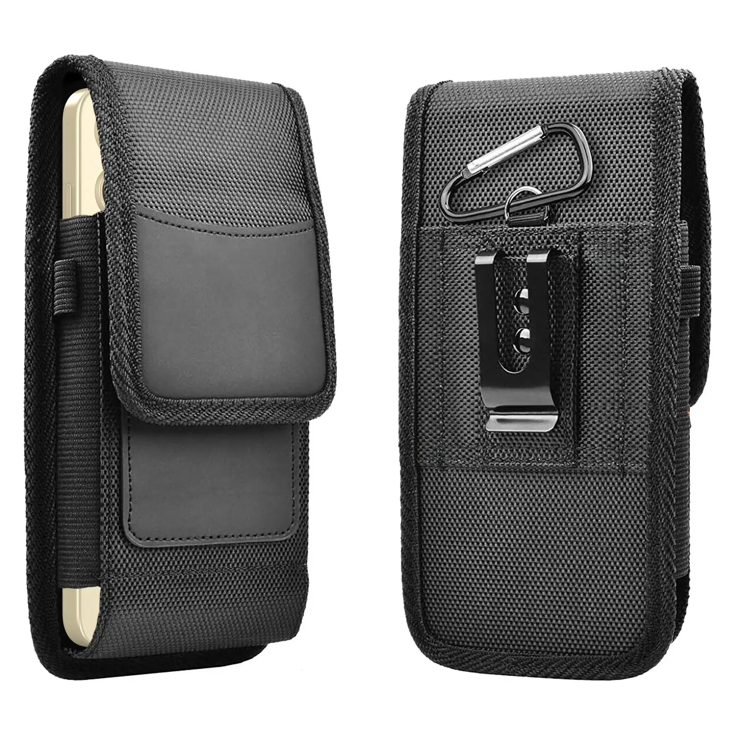 Men's Vertical Nylon Phone Holster, Dual-Layer Cell Phone Belt Clip Pouch with Carabiner, Universal Waist Phone Case for 5.5"-6.9" Phones, Card Holder Included – Father's Day Gift travelessentials