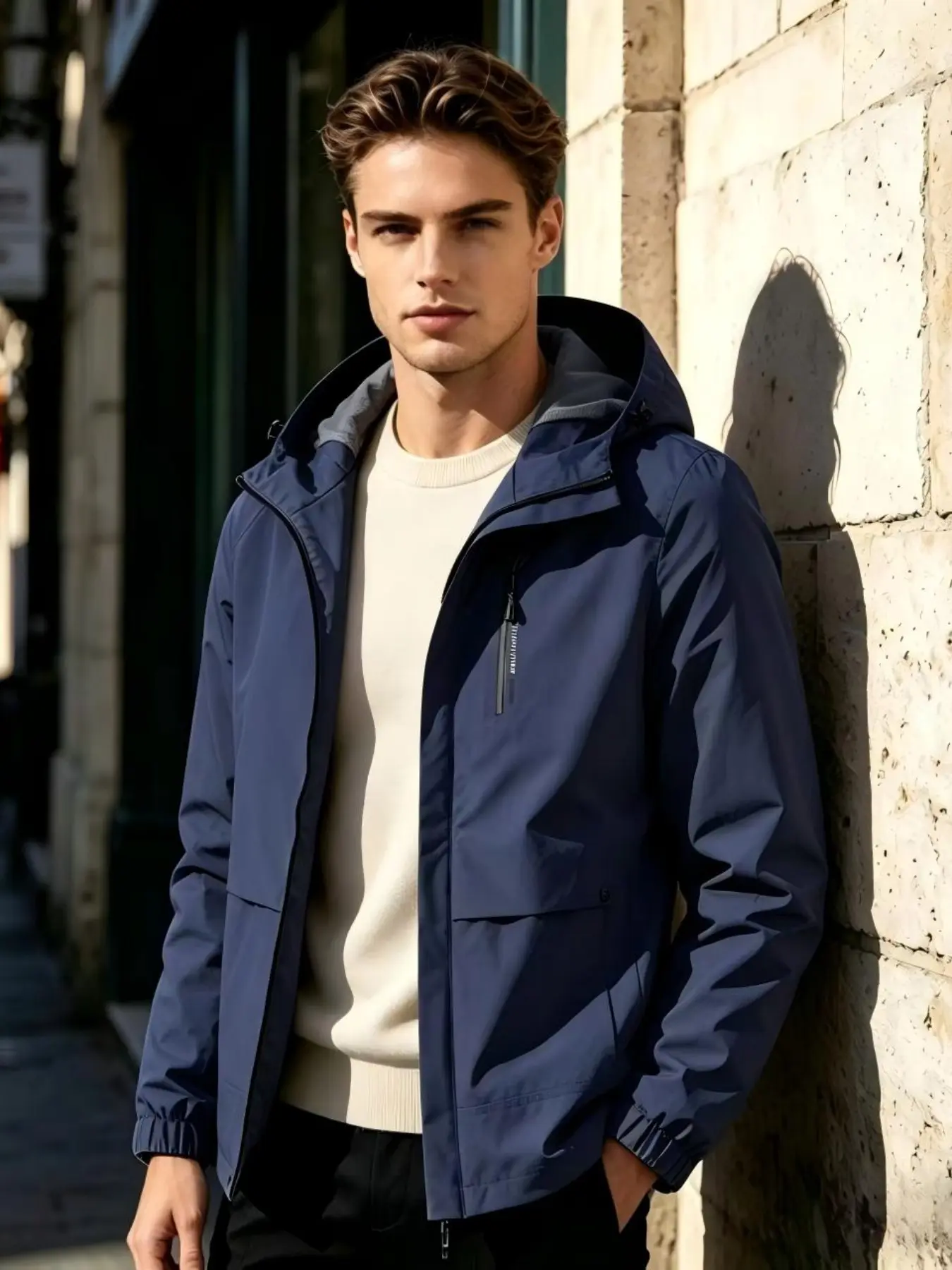 Men's Hooded Windproof Waterproof Jacket, Lightweight Breathable Outdoor Hiking Camping Travel Coat, Daily Commute Wear