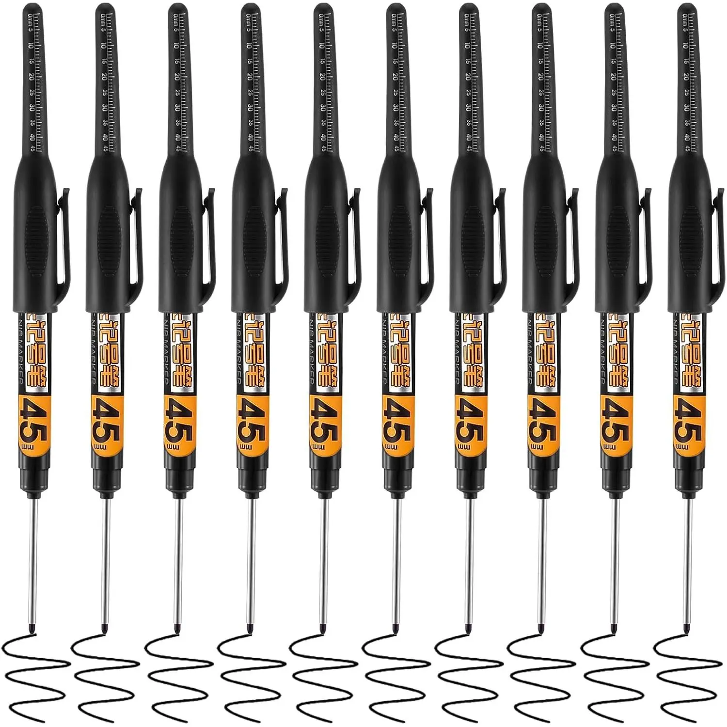 10 count Deep  Markers, Long  Deep Hole Marker Pens, Black | 45mm Long Nose Marker, , Construction Markers, Marking Tool, Permanent Pen, Carpenter Ink Pens, Metal Marking Pen
