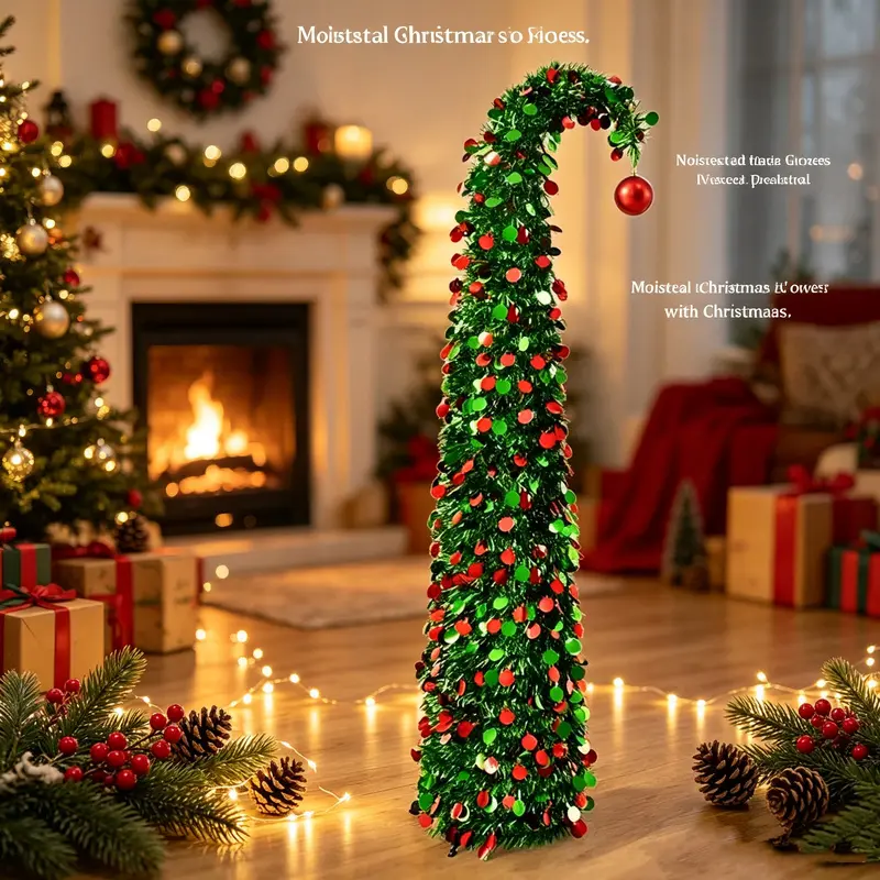 A convenient retractable Christmas tree with red and green sequins, 1.5m in height, with a bendable trunk, reusable, suitable for Christmas home decoration, office decoration, and garden decoration.