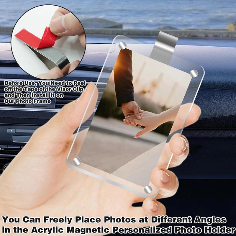 Acrylic Car Photo Clip Clear Frame Clip Horizontal Vertical Sun Visor Photo Holder For Photo Display and Car Interior Decoration