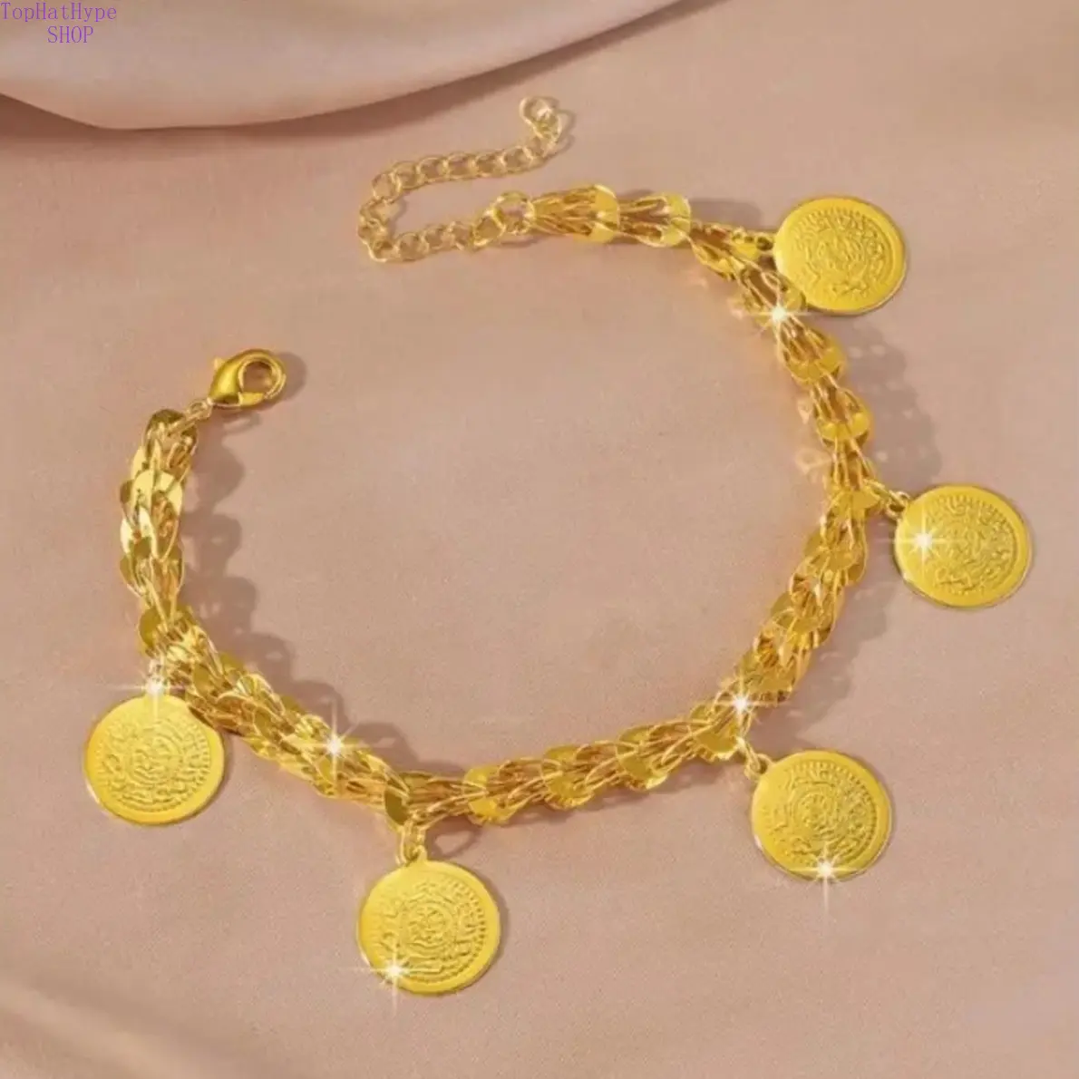 24K Gold Plated Phoenix Tail Coin Bracelet for Women | Vintage Ancient Coin Charm Hand Chain | Perfect Valentine's Day Gift for Her | Boho Jewelry for Everyday Wear & Special Occasions