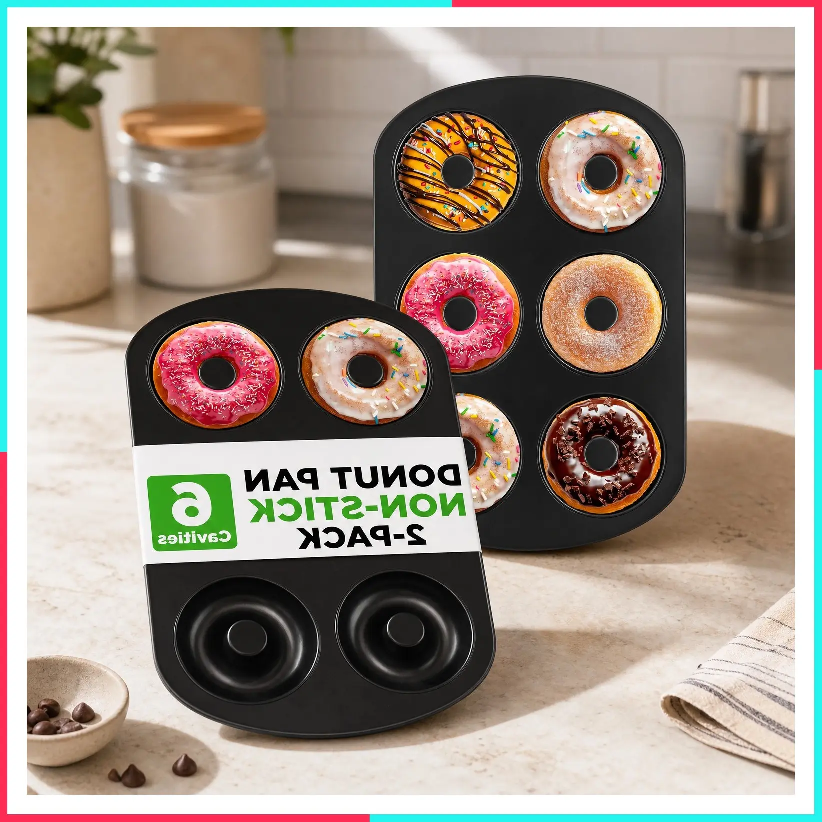 Nonstick Donut Pans for Baking | 6 Durable & Easy to Clean Doughnut Molds | Fits Full-Sized Doughnuts | Oven Safe Up To 450°F | Bake Perfect Donuts & Bagels | 12.5 x 8.5 Inch Donut Trays | 2 Pack