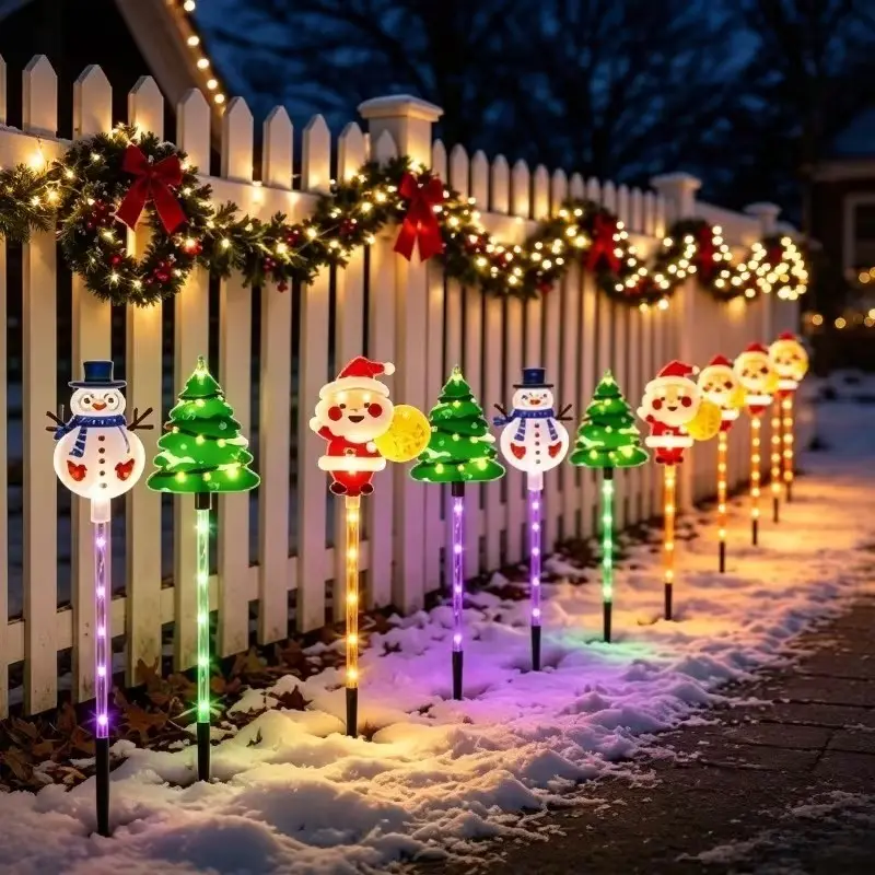 Solar Christmas Lights Outdoor Set, Auto On/off Lawn Garden Yard Decorations, Led Garden Decor, Santa Snowman Tree Designs, Ground Stake Holiday Lighting