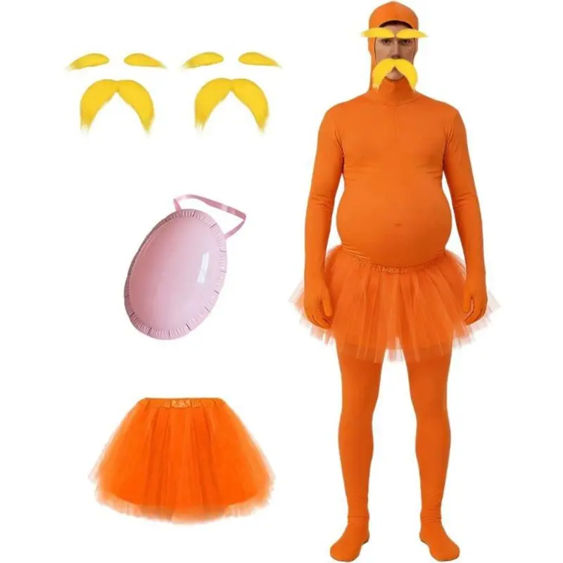Halloween Orange Jumpsuit with Fake Belly, Unisex Padded Onesie, Prank‑Pregnancy Role‑Play Costume for Parties, Carnivals & Stage Performances