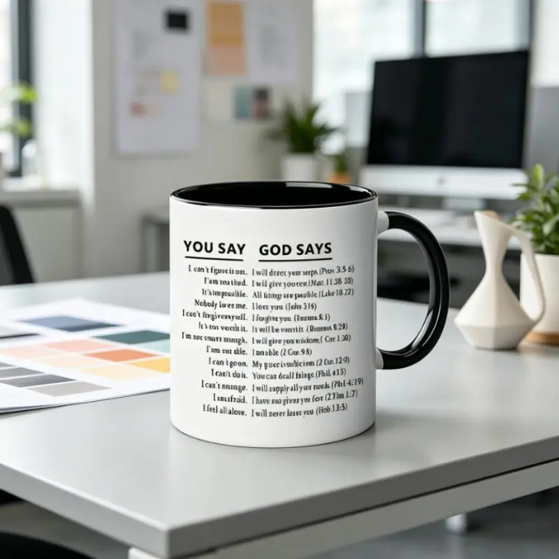 Inspirational Christian Coffee Mug, You Say God Says Design, Perfect for Daily Use, Ideal Gift for Believers, Durable Ceramic Material