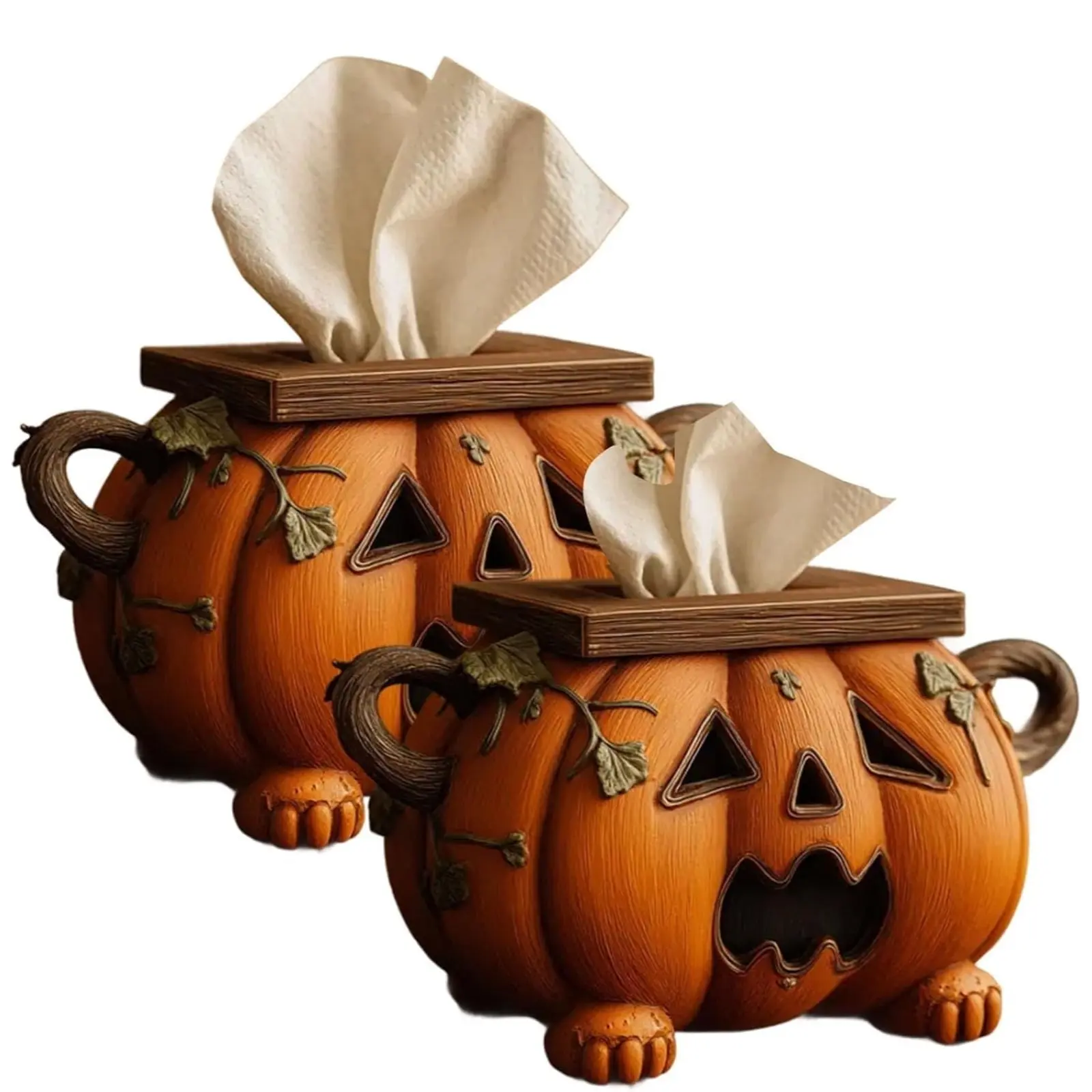 Halloween Pumpkin Paper Towel Holder, Scary Halloween Decor with Face Cutouts, Cartoon Style Storage Box for Home Use
