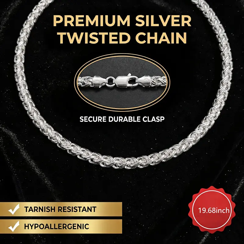 Fashion Square Wheat Chain 6MM 925 Sterling Silver Plated Chains For Men Women Diamond Cut Braided Franco Chain Necklace with Lobster Clasp 19.68/23.62 Inches