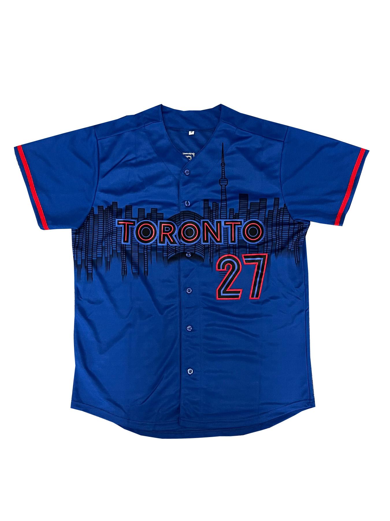 2025 New American Western Baseball Jersey TORONTO #27 T-Shirt Men's Loose Quick Drying Short Sleeved Cardigan Sports Casual Contrasting Men's Top