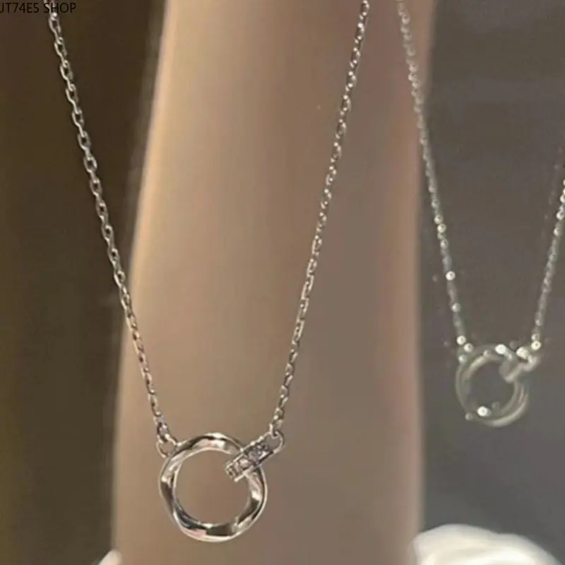 Niche Design Mobius Ring Pendant Necklace for Women, Hollow Ring Dainty Collarbone Chain, Elegant Temperament Versatile Neck Jewelry