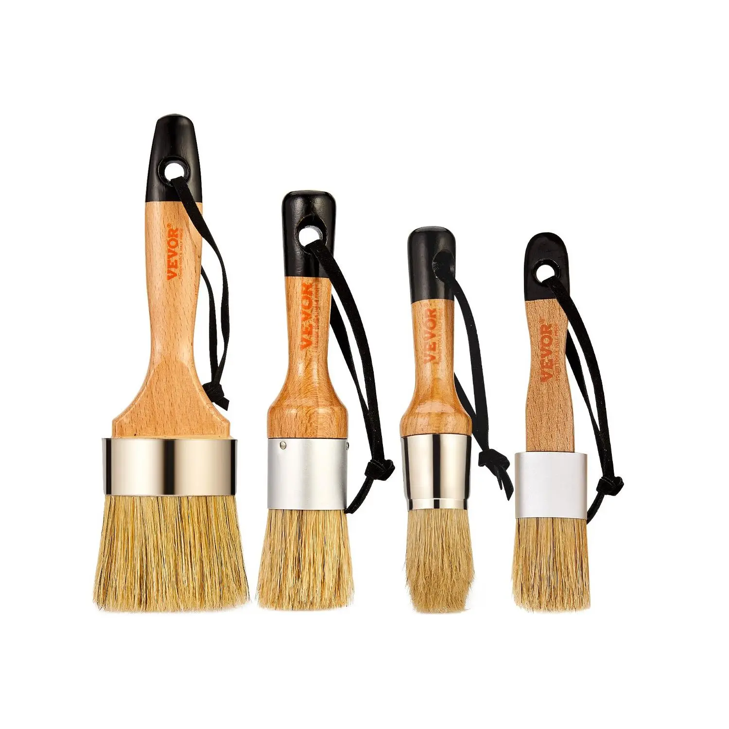 【DealsForYouDays】VEVOR Chalk Wax Paint Brush, 4 Piece Wax Paint Brush, Chalk Paint Brushes for Furniture, Acrylic Paint, Milk Paint, Home Decor, Natural Bristle Round Oval Chalk Paint Brush for All Painting and Waxing