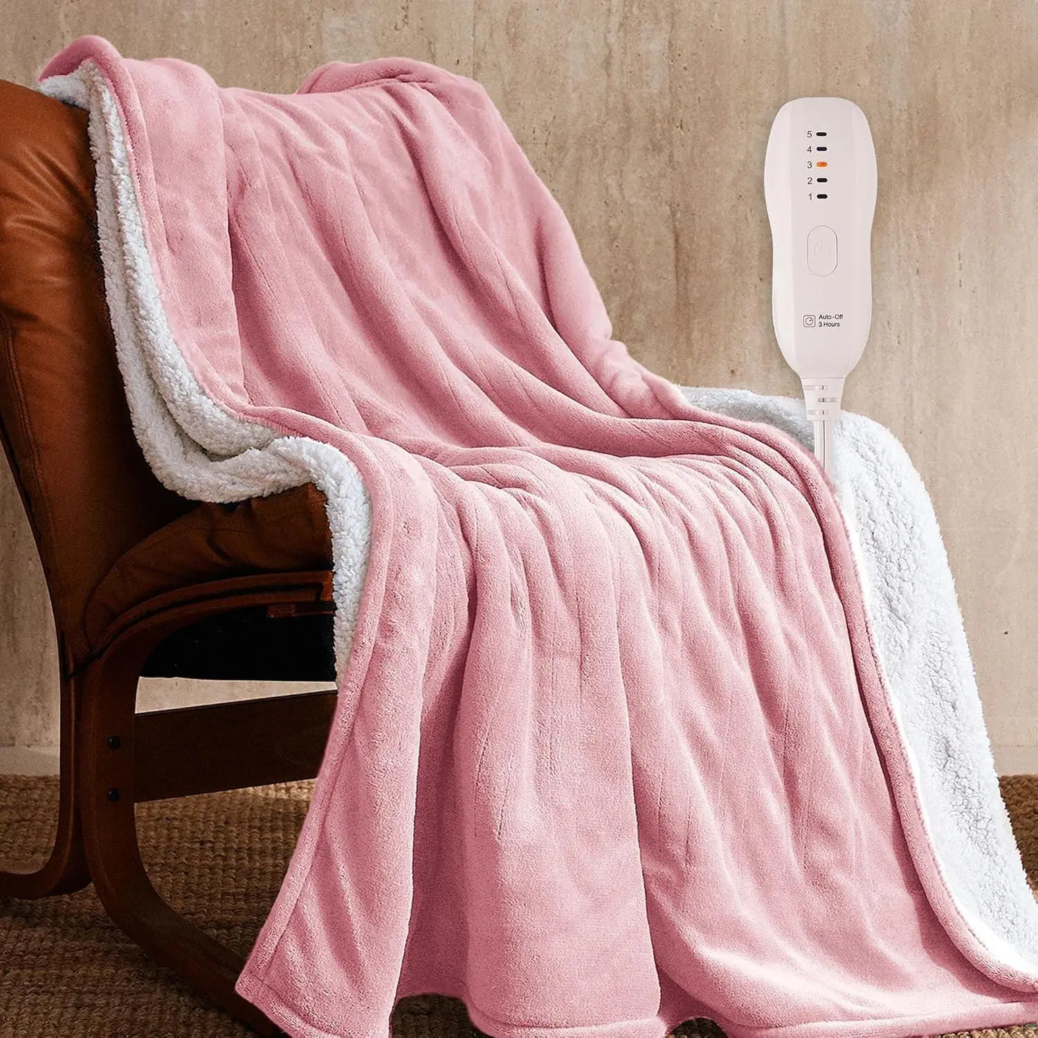 JET'S HOME 50"x60" Pink Electric Heated Blanket, 5 Heat Levels