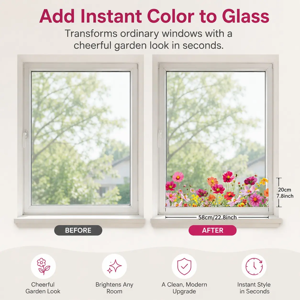 1 Pc Colorful Floral Window Sticker – Transparent Flower Glass Decal, Decorative Window Border Sticker, Floral Window Film, Glass Door Decal, Window Decals For Glass Windows