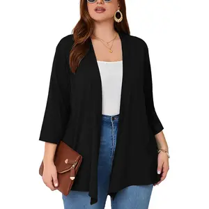 Women's Plus Size Lightweight Open Front Cardigan 3/4 Sleeve Cover Ups Shrugs Shawls and Wraps Kimono Jacket CoatGift