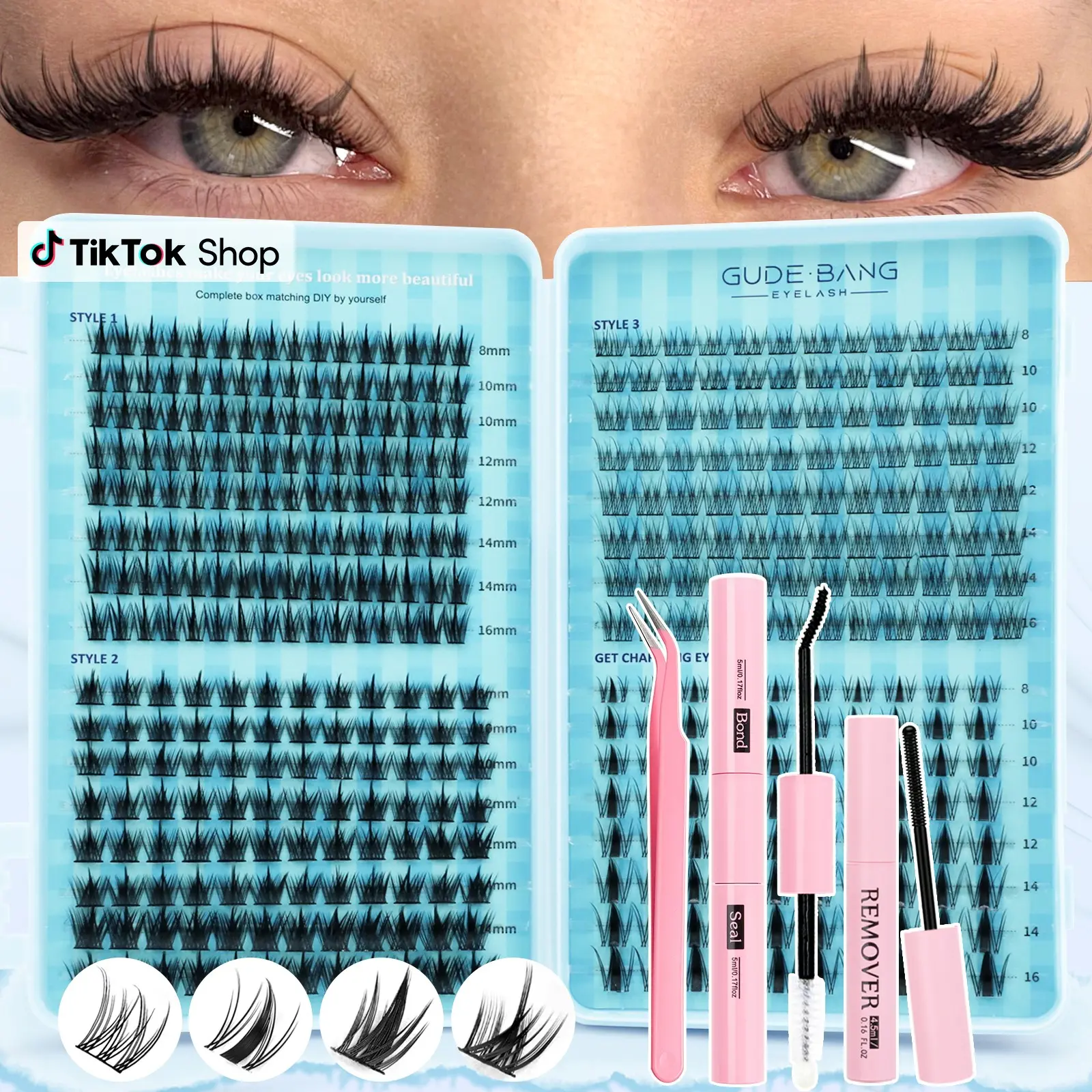 400pcs Fairy False Lashes Kit, Includes Glue, Tweezers, Remover, Natural Fluffy Clusters, Perfect for Beginners, Daily Wear, Holiday Gift Eyelash