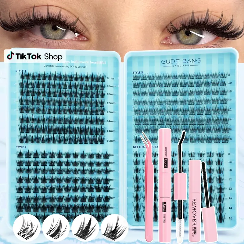 400pcs Fairy False Lashes Kit, Includes Glue, Tweezers, Remover & Natural Fluffy Clusters, DIY Lash Cluster, Perfect for Beginners, Daily Wear, Ideal Holiday Gift Set