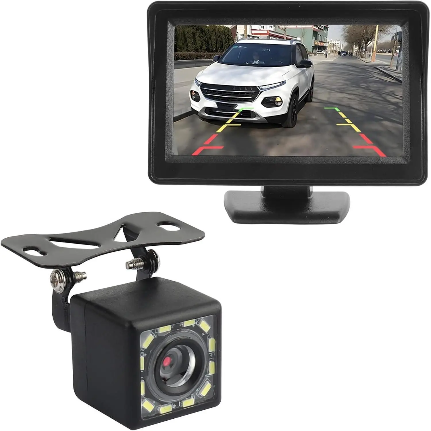 Plug & Play Backup Camera with 4.6" Monitor, 12 LED Night Vision HD Rearview Camera, 150° Wide Angle Universal Reverse Camera System for 12V Cars SUVsGift