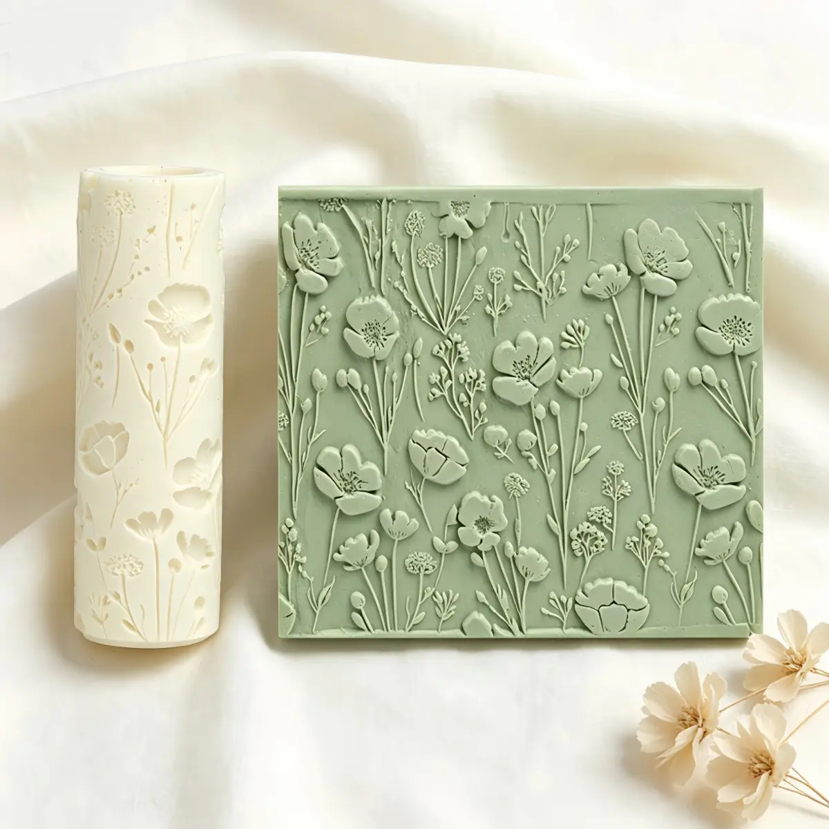Botanical Flower Plant Polymer Clay Texture Roller, Embossing Roller, Creative Greenery Texturing Rolling Pin, Handmade DIY Clay Embossing Tool for Pottery Sculpting, Earring Jewelry Making, Handcraft Art Supplies, Polymer Clay Tools